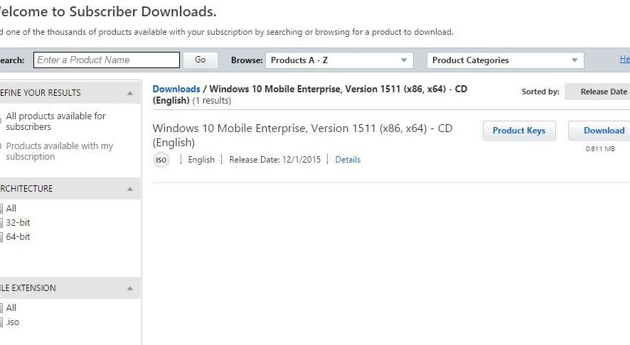 msdn subscription download windows 10