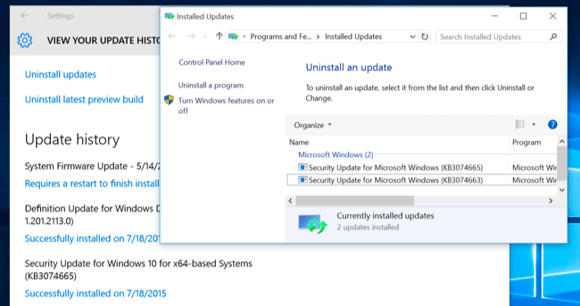 windows update settings windows 10