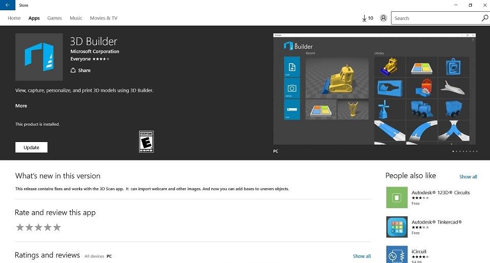 3d builder windows 10 update