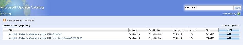 KB 3140742 update windows 10