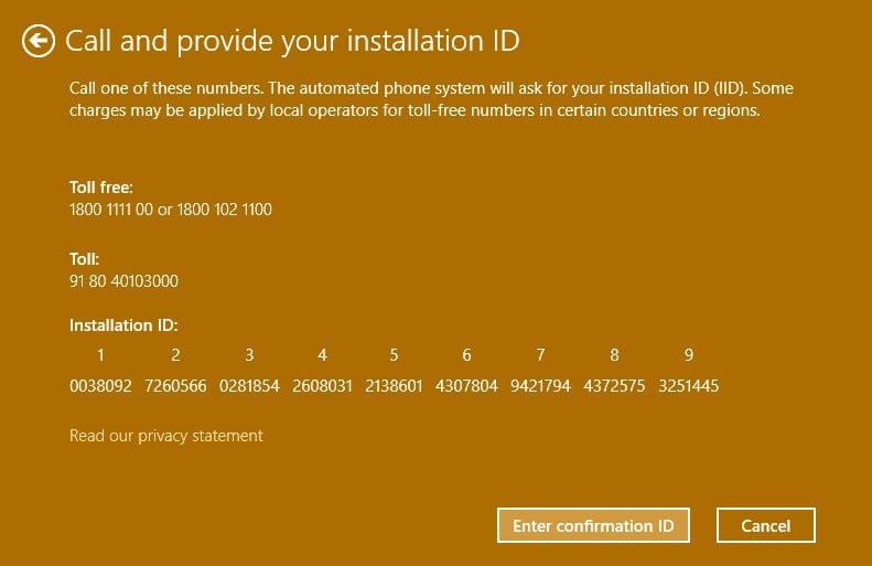 0x803f7001 Error in Windows 10 call and provide your installation ID
