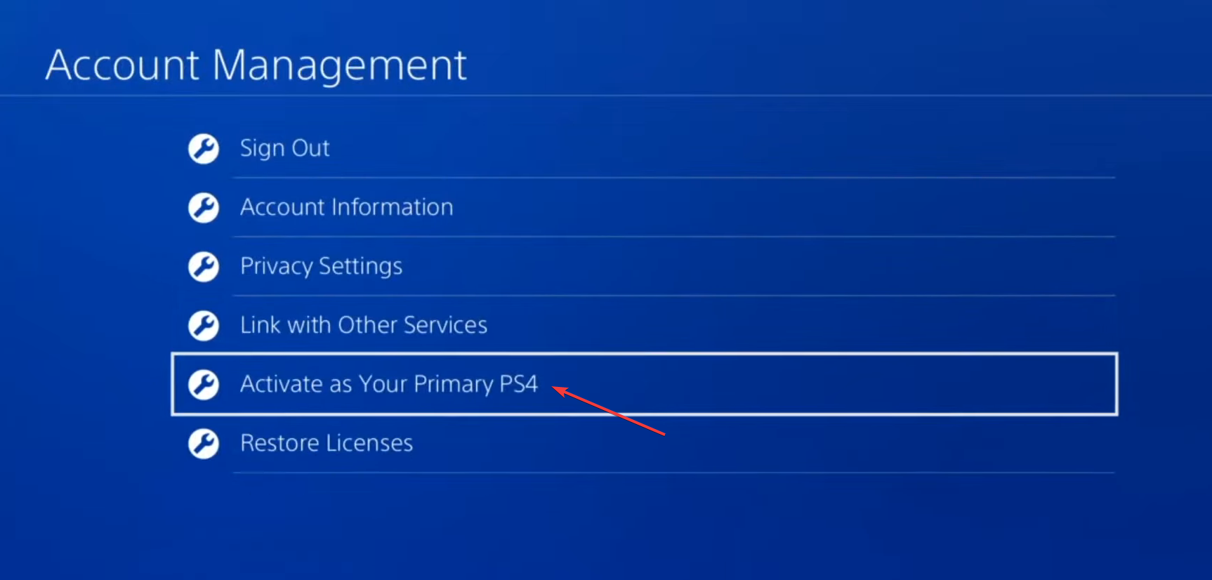 activate as your primary PS4