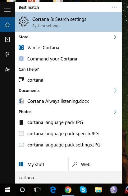 cortana language pack cortana settings