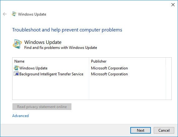 windows updates service not running