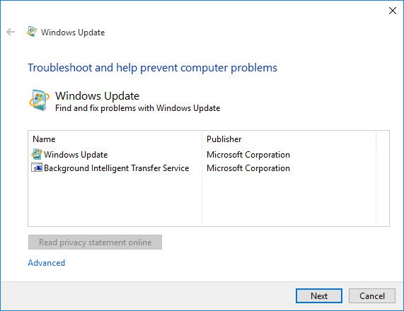 windows updates service not running