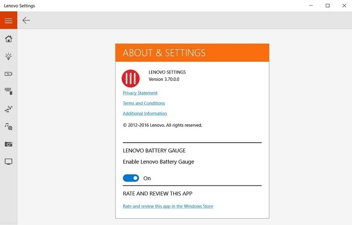 lenovo settings app windows 10