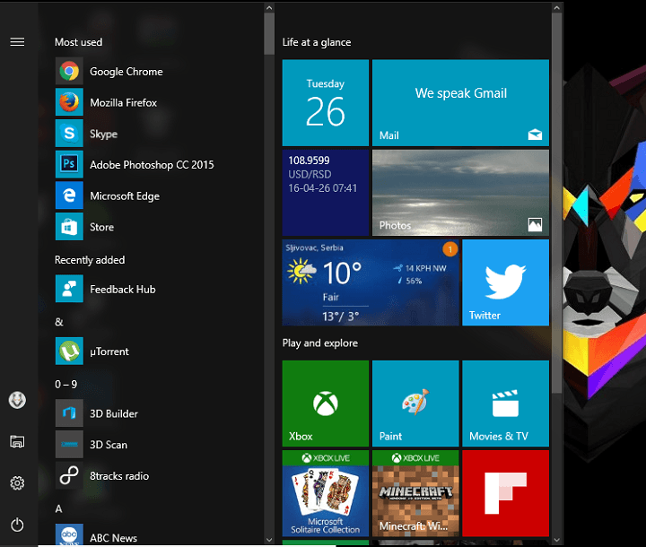 Start Menu gets a new look in latest Windows 10 Preview build