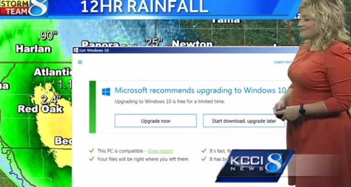 Microsoft Windows 10 upgrade pop-up live TV