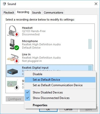 Fix sound recording problems in Windows 10
