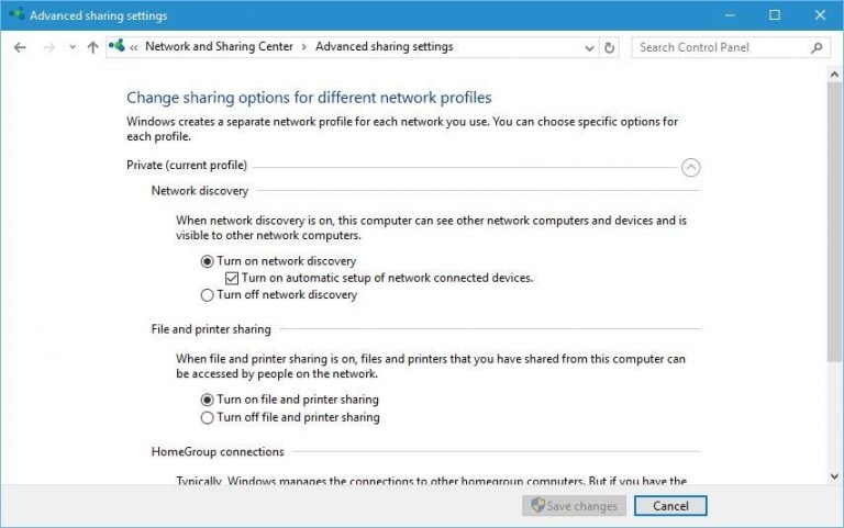 network sharing center windows 10