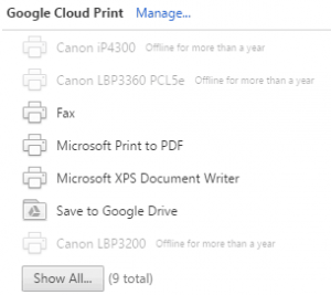 print to google cloud printer not installing