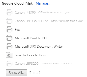 Google Cloud Printer list