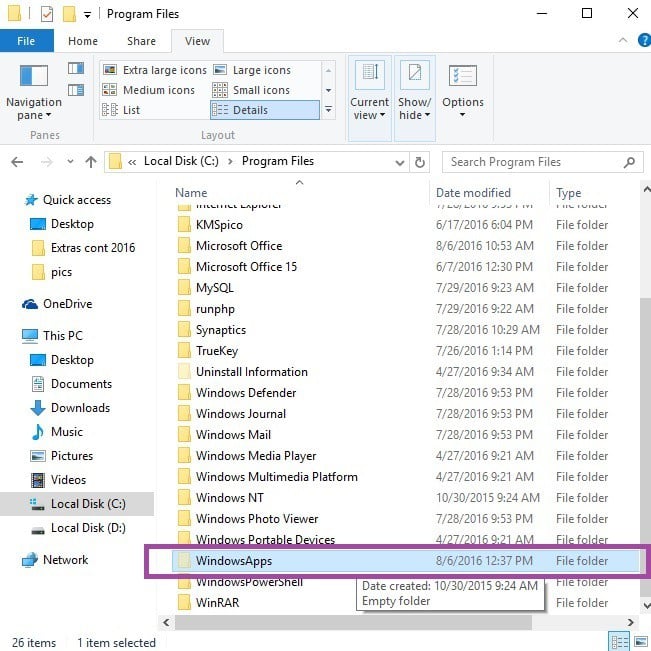 WindowsApps folder Windows 10