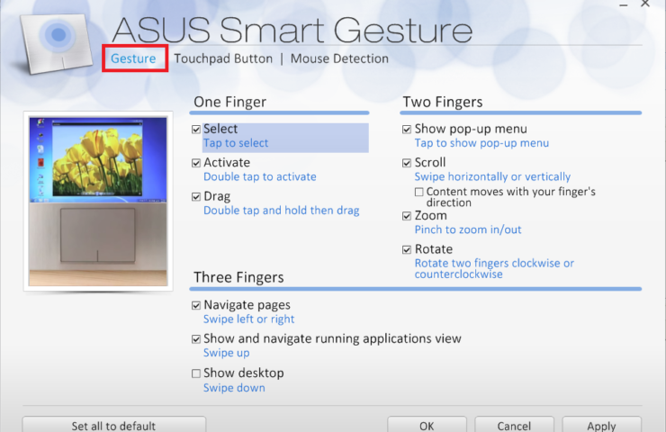 asus smart gesture windows 8 no funciona