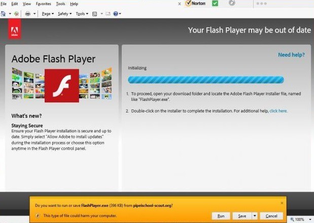 false adobe flash player update pop-up