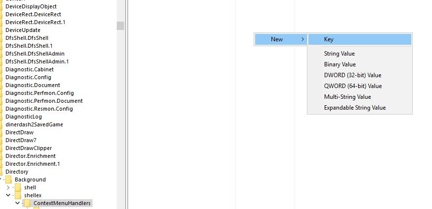 new key registry editor New folder option missing Windows 7