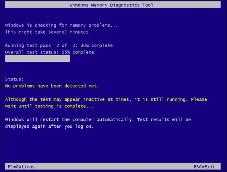 Windows Memory Diagnostics Tool progress bar to fix PFN File corrupt