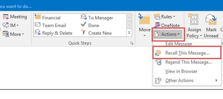 how to recall an email in outlook web app 2016