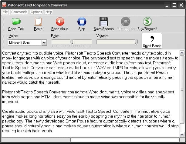 pistonsoft text-to-speech converter interface
