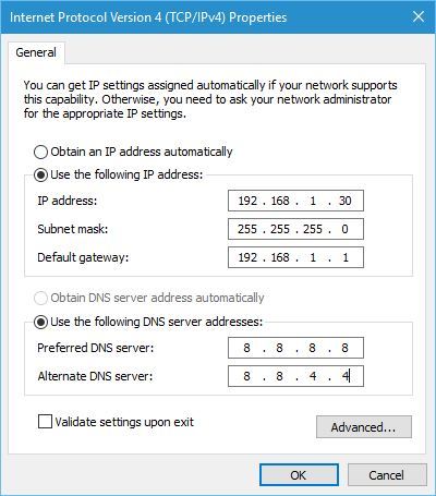 valid ip configuration windows 10