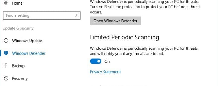 windows defender limited periodic scanning
