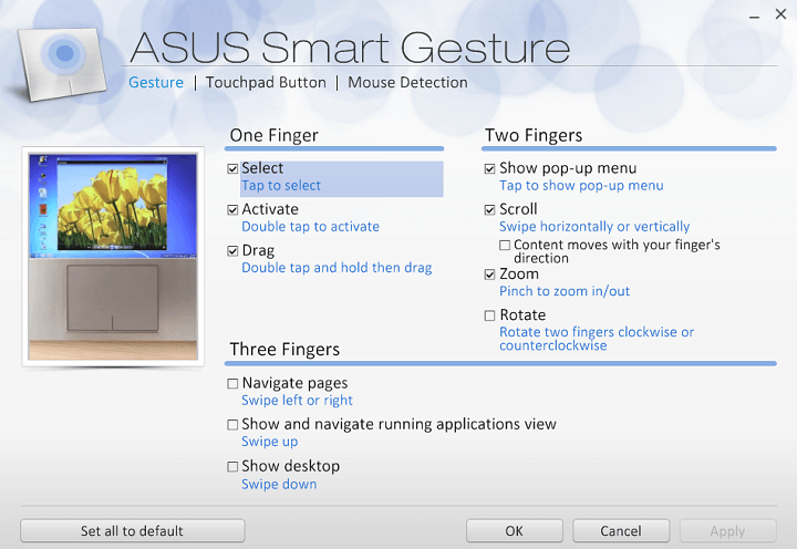 how to access asus smart gesture windows 8..1 not working