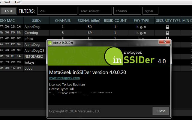 InSSIDer Wireless Network Tool windows 10