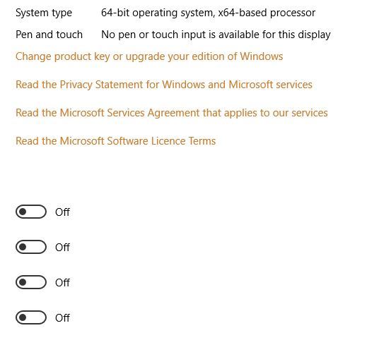 build 14942 issues settings