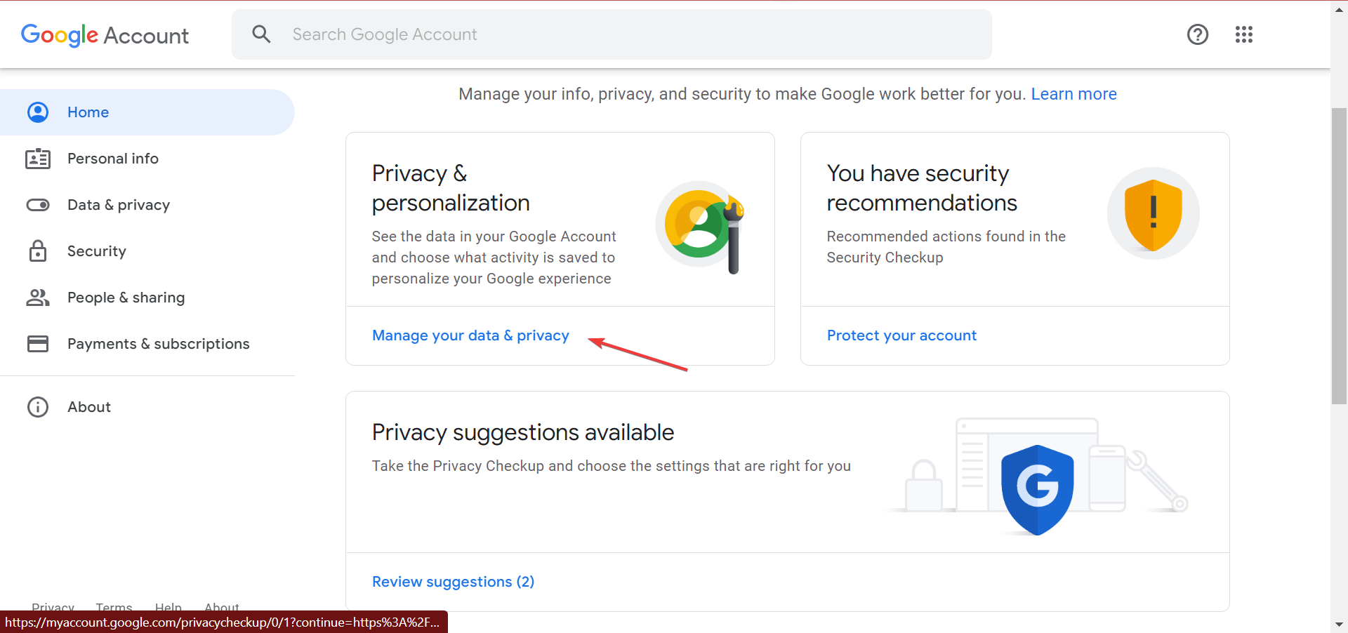 manage your data & privacy to search all chrome history