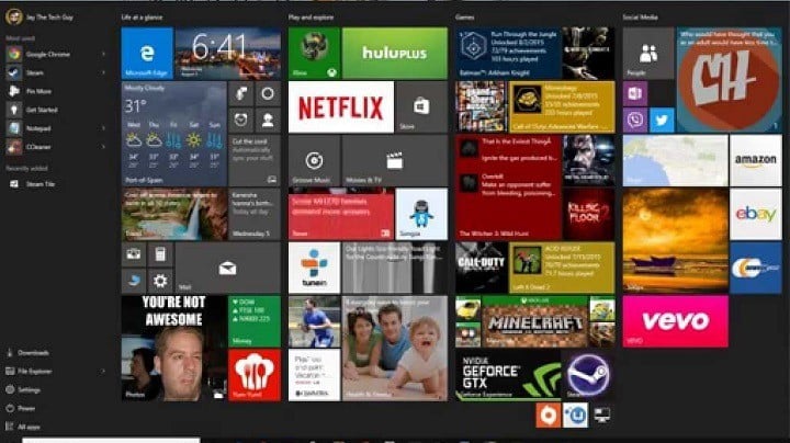 windows 10 remove live tiles from start menu
