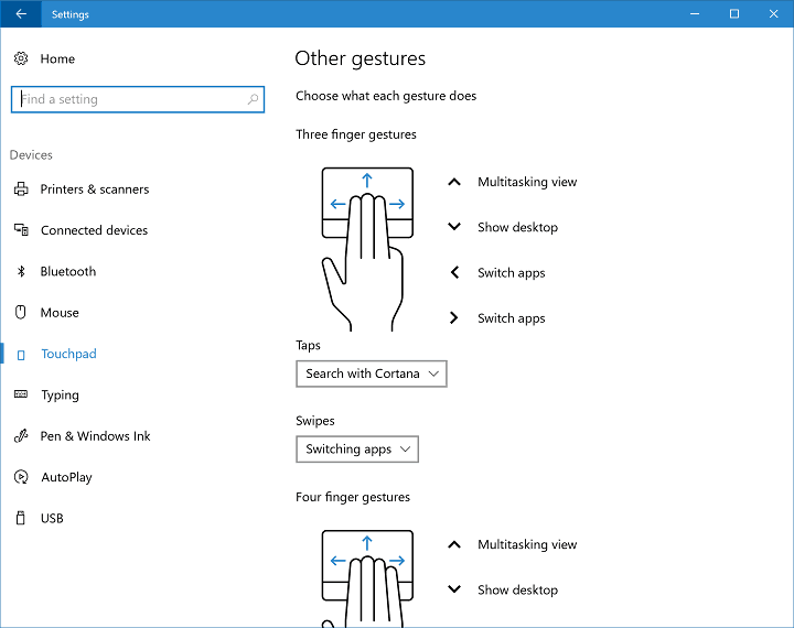 touchpad gesture options Windows 10