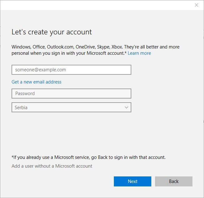 Windows key disabled create local account