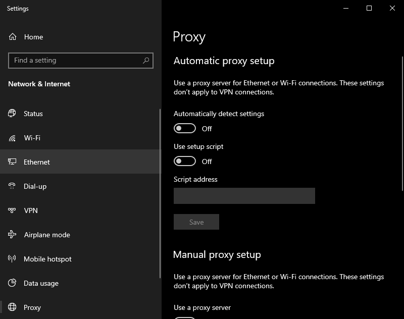 disable proxy windows 10 settings connection refused error in chrome