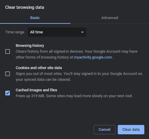 clear Chrome browsing history Err connection refused chrome error