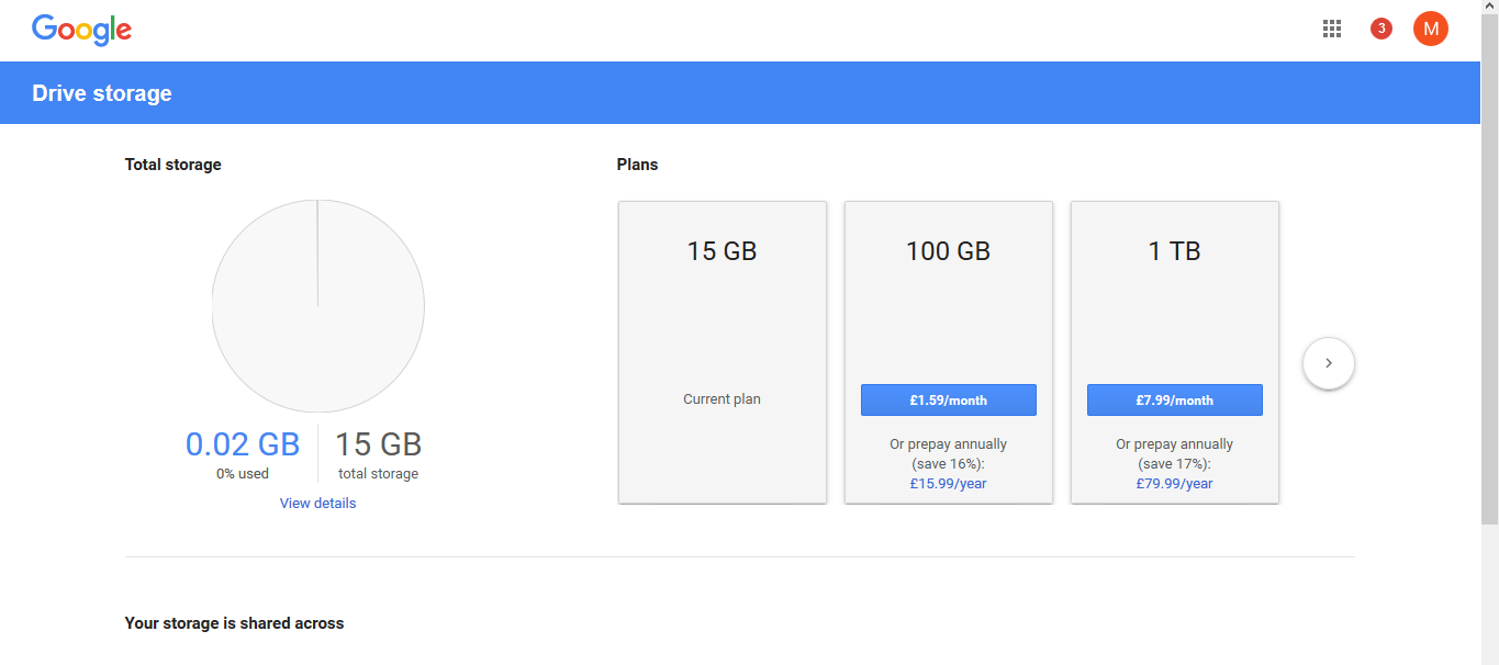 google drive space price