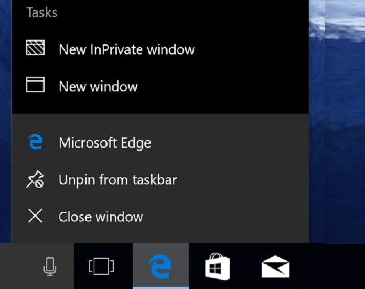 Microsoft Edge Jump List