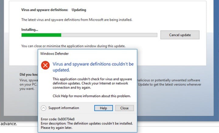 Windows Defender error 0x800704e8