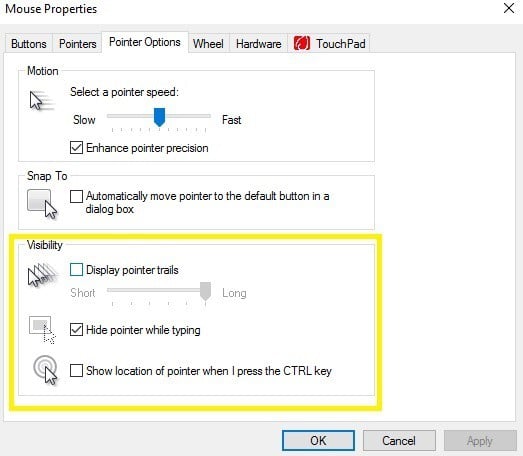 mouse control panel properties