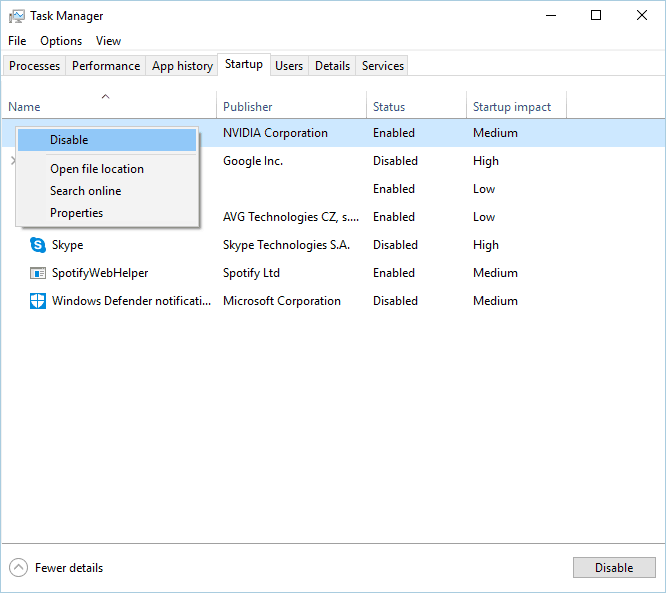 disable startup programs task manager different installation is already in progress