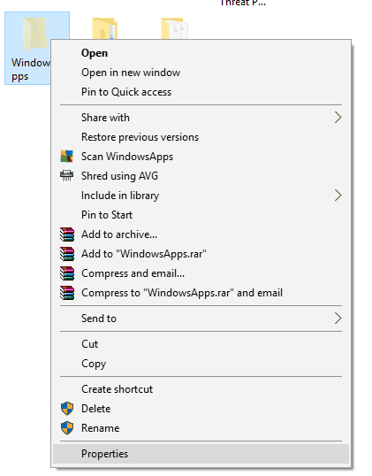 windowsapps folder properties