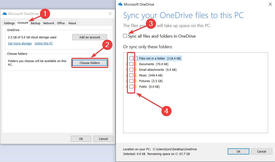 prevent onedrive from syncing on windows 10