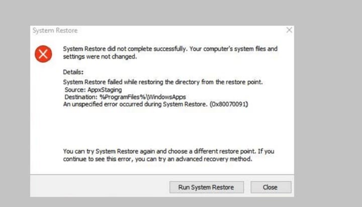 How to fix System Restore error 0x80070091
