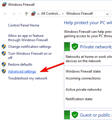 windows firewall advanced settings