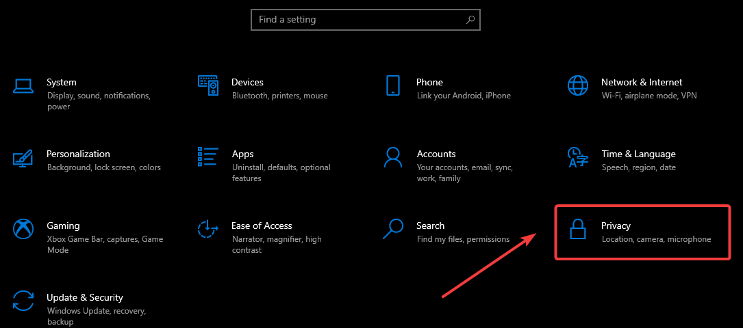 navigate to privacy settings windows 10