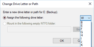 Change Drive Letter and Paths assign the following drive letter