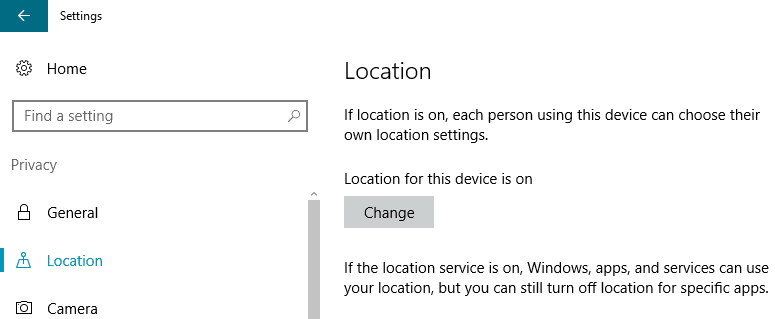 location settings