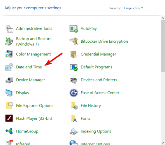 date and time control panel outlook account settings