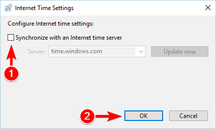 syncchronize with an Internet time server outlook account settings out of date