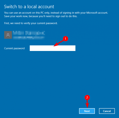Outlook account settings switch to a local account