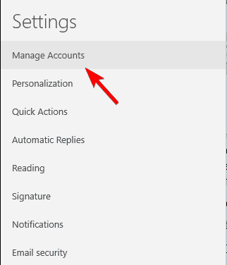 manage accounts outlook settings
